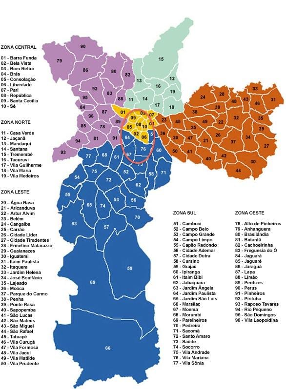 Sao Paulo linnaosade kaart